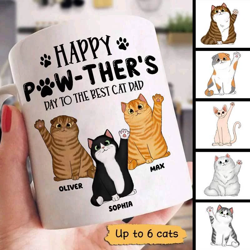 personalized coffee mugs for dad-Happy Pawther‘s Day Gift For Cat Dad Fluffy Cats Personalized Mug