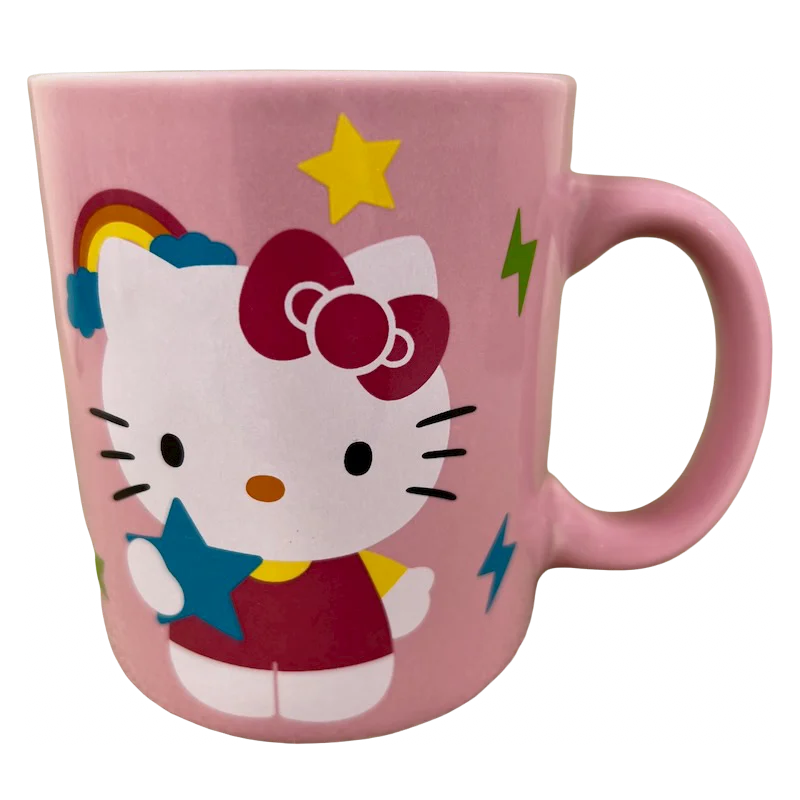 large travel mugs for summer drinks-Hello Kitty With Rainbow And Stars Mug Sanrio