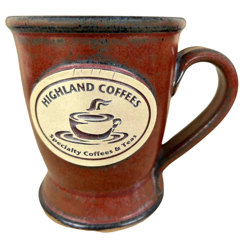 large travel mugs for cold beverages-Highland Coffees Specialty Coffees & Teas Etched Mug Sunset Hill Stoneware