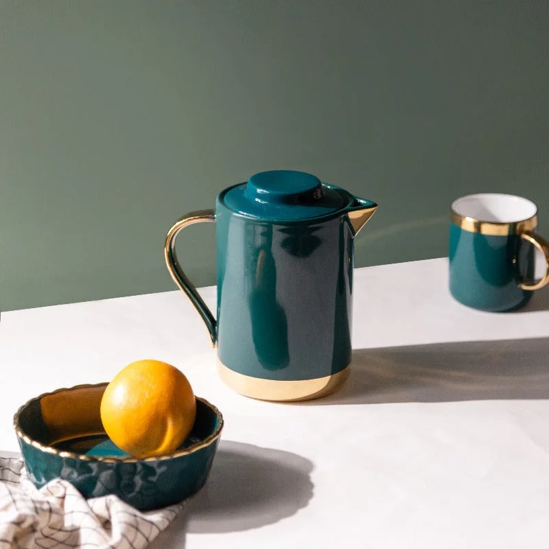 unique tea mugs for tea parties-Hint Of Gold Emerald Tea Pot