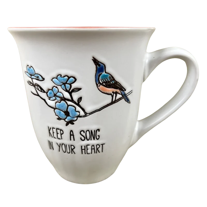 trendy travel mugs for commuters-Keep A Song In Your Heart Bird And Flowers Mug Spectrum Designz