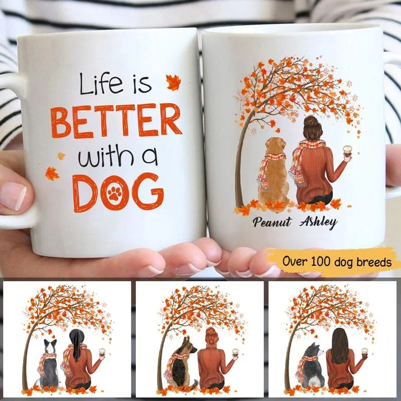 funny coffee cups for office parties-Life Is Better With A Dog Fall Season Personalized Dog Mom Coffee Mug