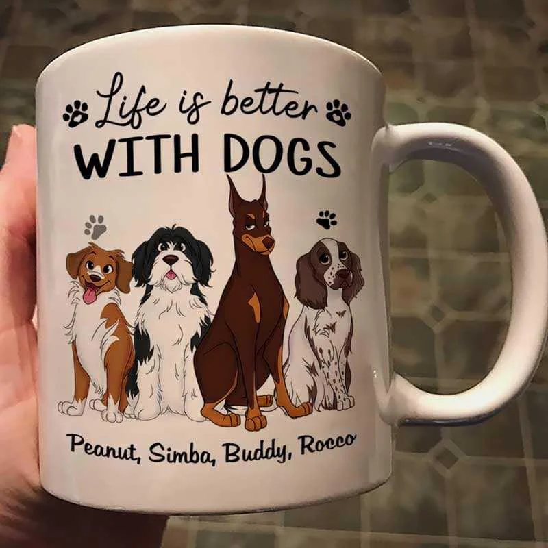 large ceramic coffee mugs for hot drinks-Life Is Better With Cute Sitting Dog Personalized Mug