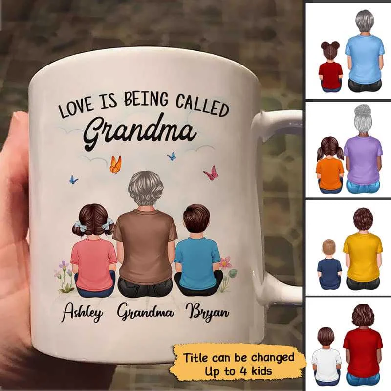 funny coffee mugs with pictures-Love Is Being Called Grandma Back View Personalized Mug