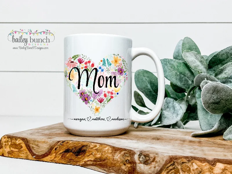 best coffee mugs for the office kitchen-Mom Floral Heart Mug Script Mug