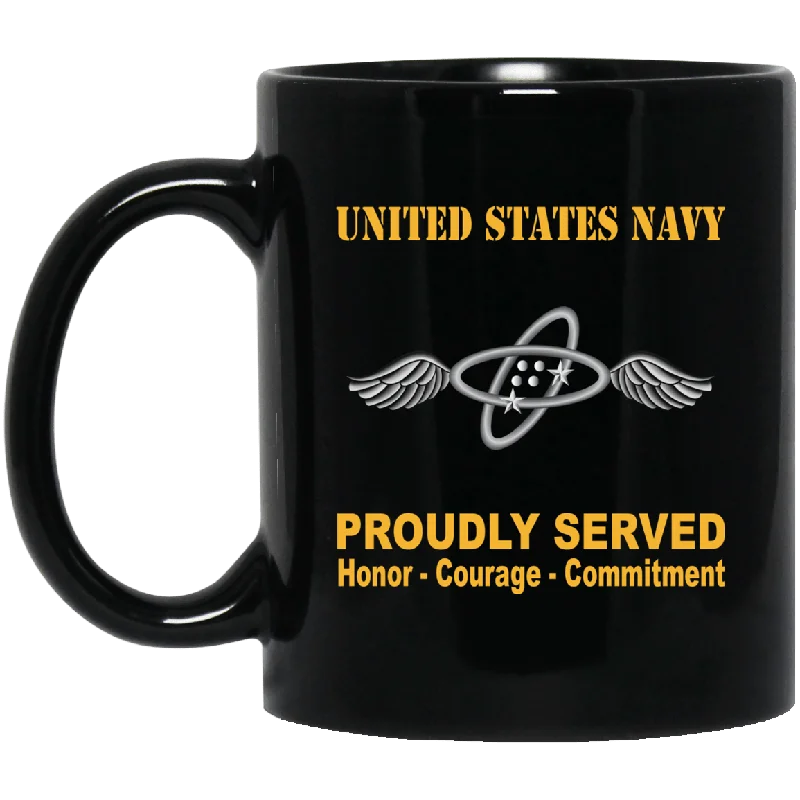 large insulated coffee mugs for camping-Navy Aviation Electronics Technician Navy AT Proudly Served Black Mug 11 oz - 15 oz