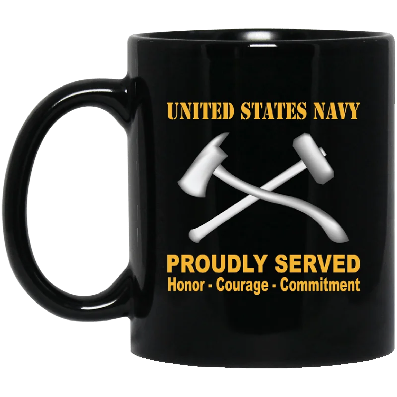 ceramic coffee mugs with custom designs-Navy Damage Controlman Navy DC Proudly Served Black Mug 11 oz - 15 oz