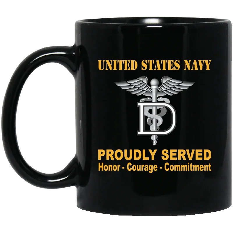 personalized coffee mugs with pictures-Navy Dental Technician Navy DT Proudly Served Black Mug 11 oz - 15 oz