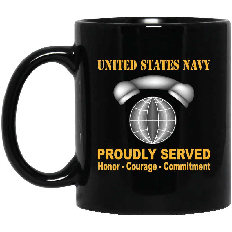 cute travel mugs for morning coffee-Navy Interior Communications Electrician Navy IC Proudly Served Black Mug 11 oz - 15 oz