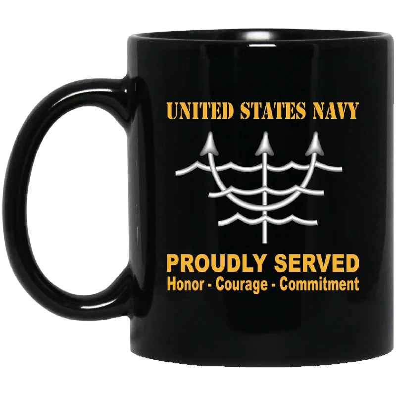 large ceramic travel mugs for tea-Navy Ocean Systems Technician Navy OT Proudly Served Black Mug 11 oz - 15 oz