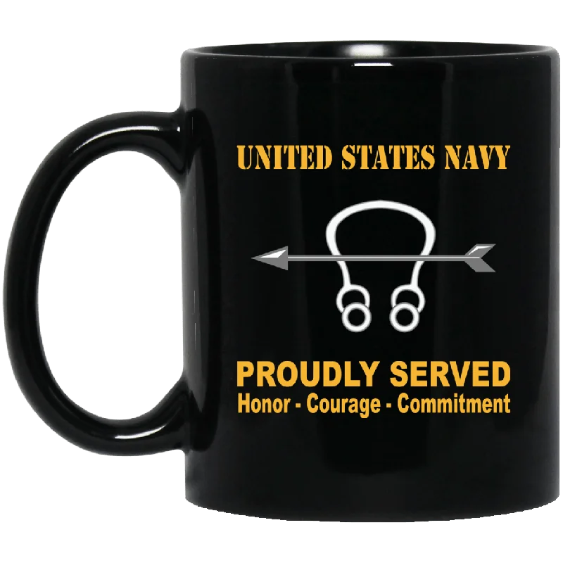 cute travel mugs for coffee lovers-Navy Sonar Technician Navy ST Proudly Served Black Mug 11 oz - 15 oz