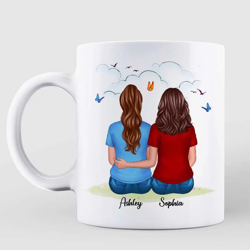 insulated coffee mugs with handles-No Greater Gift Than Sisters Besties Back View Personalized Mug