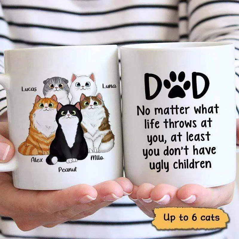 large ceramic coffee mugs for hot drinks-No Matter What Cat Dad Fluffy Cat Personalized Mug