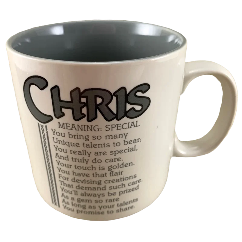 cute mugs with funny animal designs-CHRIS Poetry Name Gray Interior Mug Papel