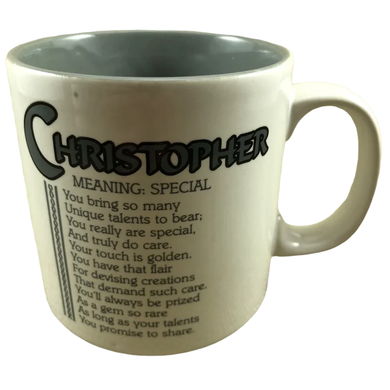 eco-friendly tea mugs for home-CHRISTOPHER Poetry Name Gray Interior Mug Papel