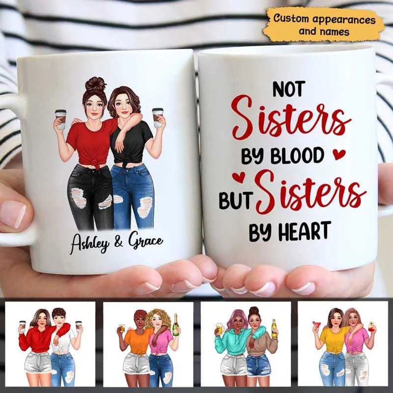 personalized travel mugs for coworkers-Pretty Girls Best Friends Not Sisters By Blood But Sisters By Heart Personalized Mug