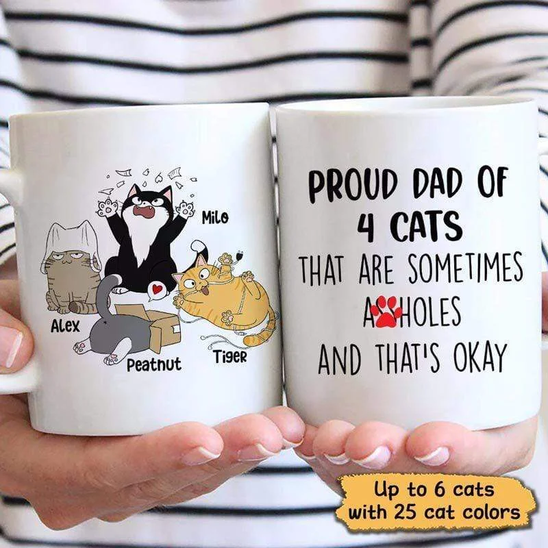 best coffee mugs for cold drinks-Proud Dad Of Naughty Cats Personalized Mug