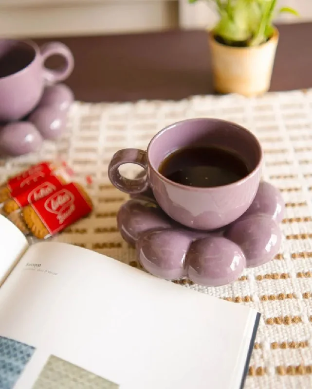 best coffee cups for tea drinkers-Purple Bubble Mug Saucer Set