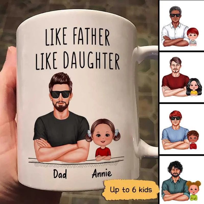 stylish coffee cups for home use-Real Man Like Father Like Daughter Son Doll Kids Father's Day Gift For Dad Daddy Personalized Mug