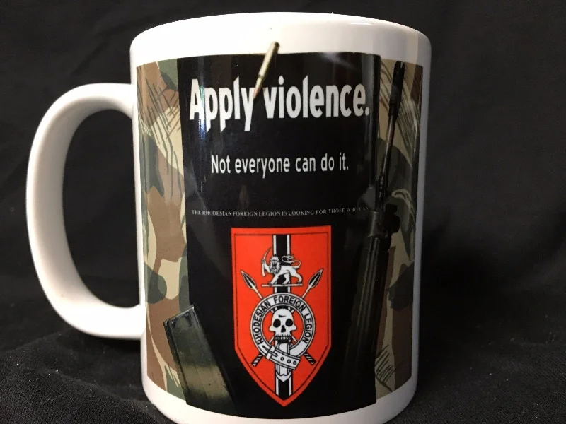 personalized mugs with funny text-Rhodesian Army Apply Violence FAL Coffee Mug