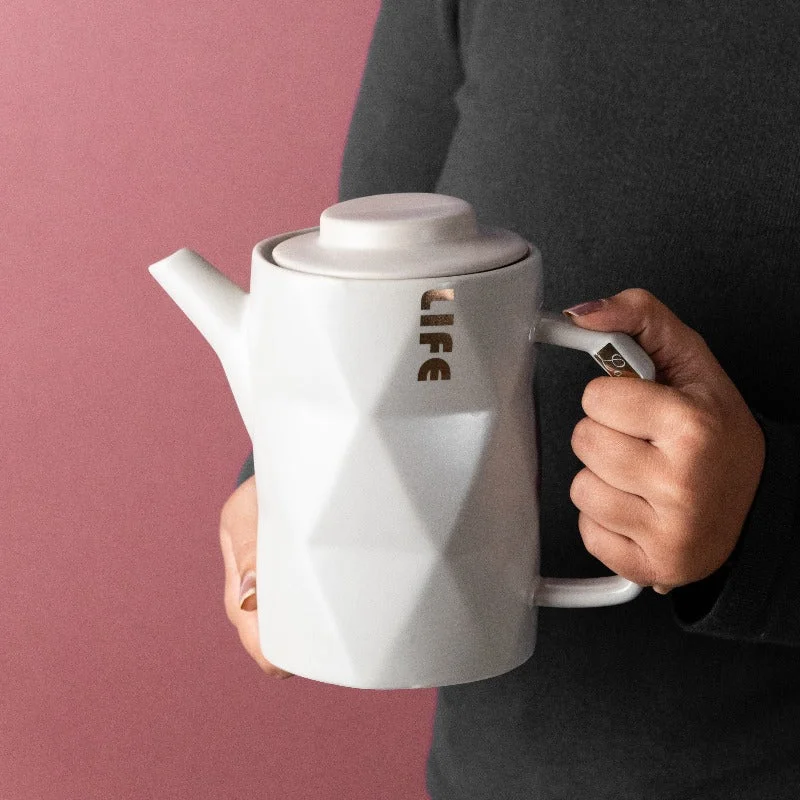 large mugs for morning tea-Subtle Geometrical Ceramic Tea Pot