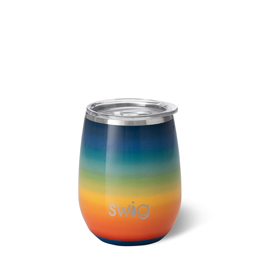 fun coffee mugs with quirky designs-Swig - Retro Rainbow Stemless Wine Cup (14oz)