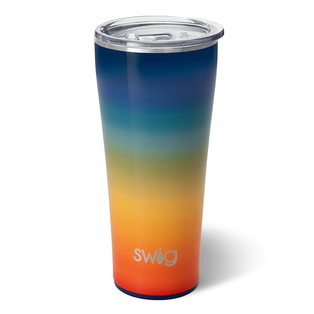 trendy travel mugs for commuters-Swig - Retro Rainbow Tumbler (32oz)