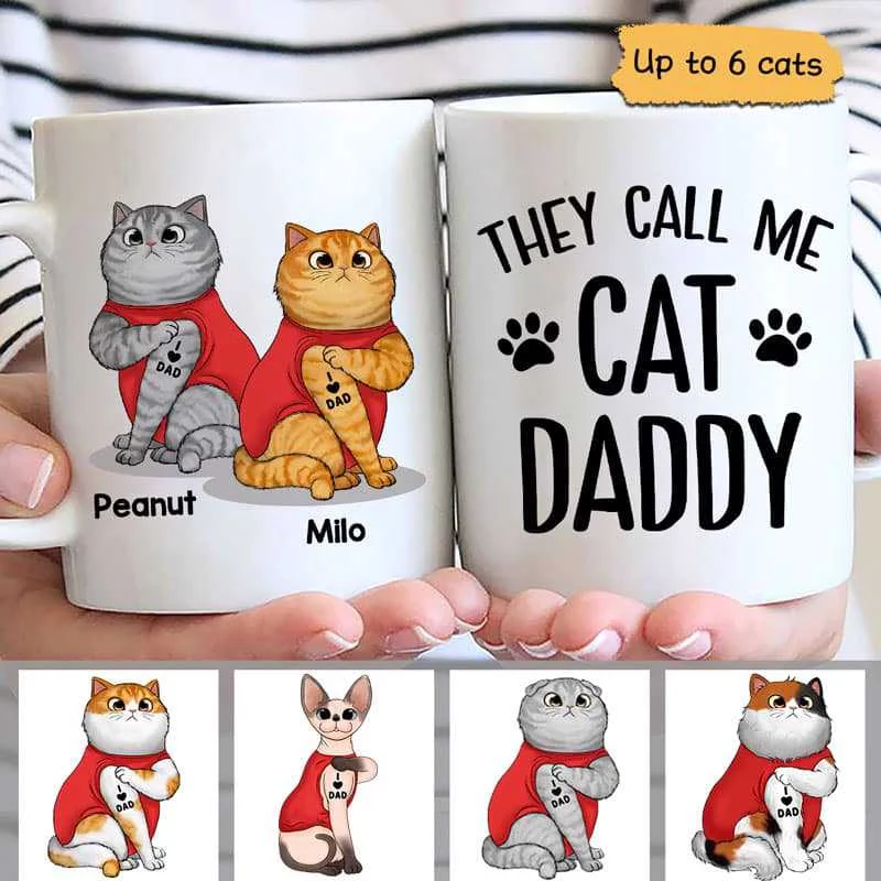 insulated tea mugs for long commutes-Tattoo Cats They Call Me Cat Daddy Personalized Mug