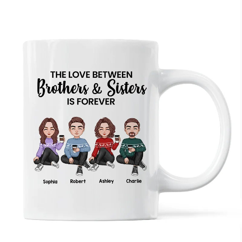 stylish insulated mugs for work-The Love Between Brothers Sisters Family Cute Doll Man Woman Personalized Mug