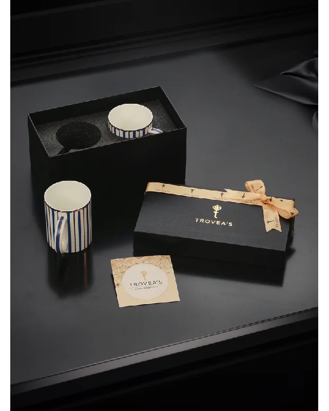 eco-friendly mugs for hot beverages-Tuxedo Stripe Tea & Coffee Mugs with Gift Box | Set of 2