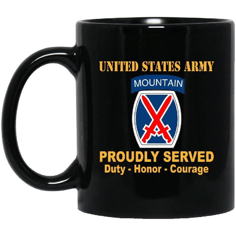 custom travel mugs for camping-U.S. Army 10th Mountain Infantry Division 11 oz - 15 oz Black Mug