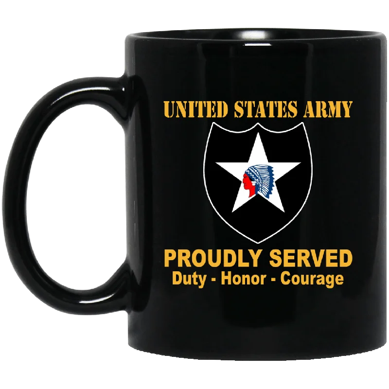 insulated coffee mugs for outdoor activities-U.S. Army 2nd Infantry Division 11 oz - 15 oz Black Mug