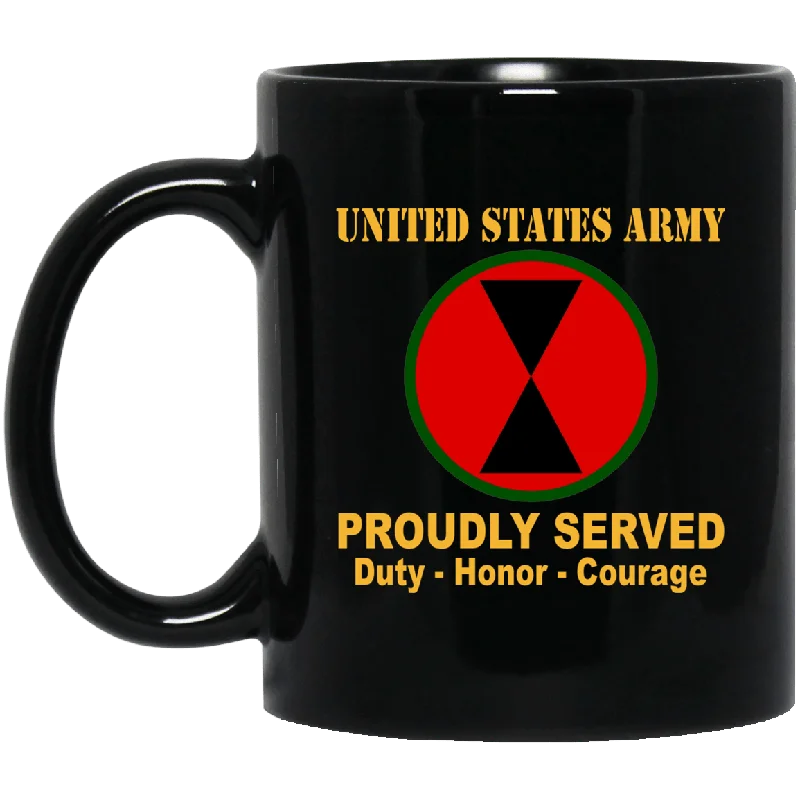 custom coffee cups for special events-U.S. Army 7th Infantry Division 11 oz - 15 oz Black Mug