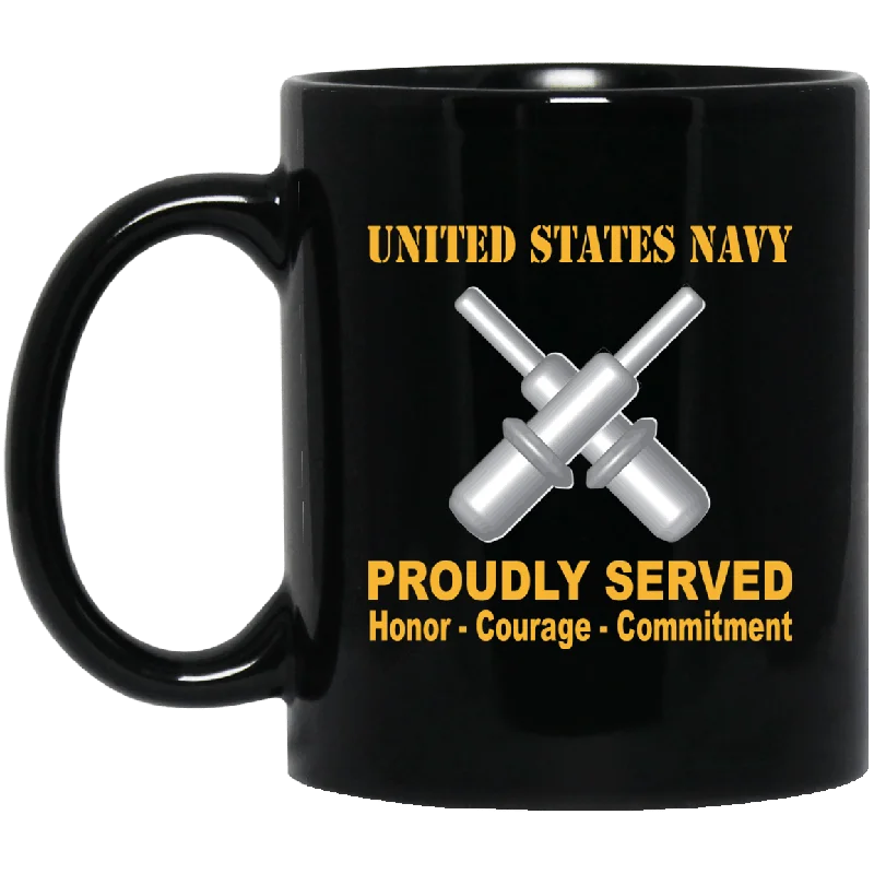 eco-friendly travel mugs with straws-U.S Navy Gunner's mate Navy GM Proudly Served Black Mug 11 oz - 15 oz