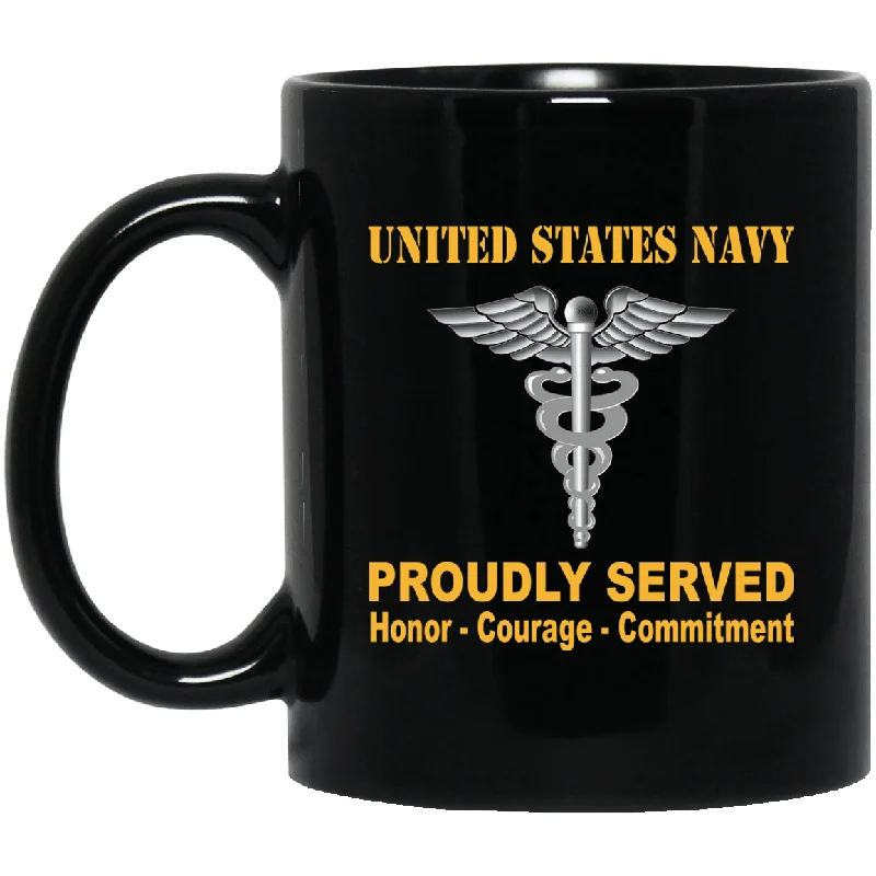 personalized mugs for anniversaries-U.S Navy Hospital Corpsman Navy HM Proudly Served Black Mug 11 oz - 15 oz