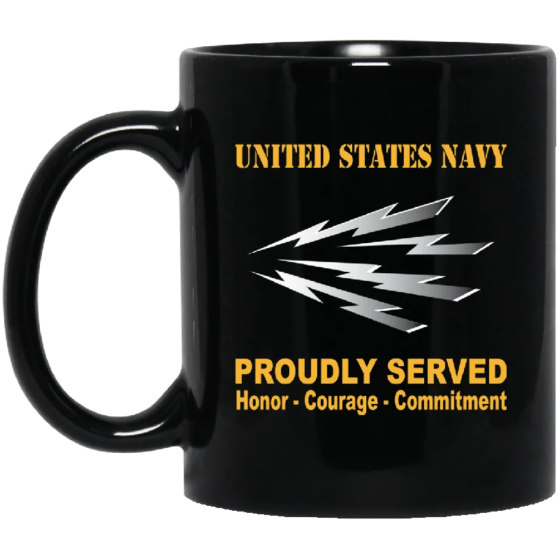 thermal coffee mugs for hot drinks-U.S Navy Radioman Navy RM Proudly Served Black Mug 11 oz - 15 oz