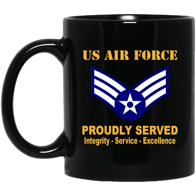 personalized photo mugs for Christmas-US Air Force E-4 Senior Airman SrA E4 Enlisted Airman Ranks AF Rank Proudly Served Black Mug 11 oz - 15 oz