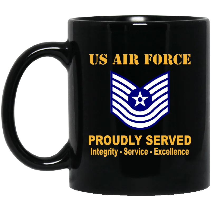 best thermal mugs for coffee enthusiasts-US Air Force E-7 Old Style Rank Proudly Served Black Mug 11 oz - 15 oz