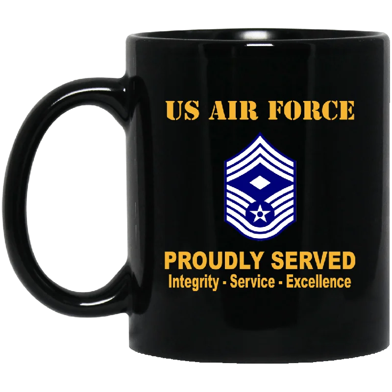 personalized mugs for holidays-US Air Force E-9 First sergeant E-9 Rank Proudly Served Black Mug 11 oz - 15 oz