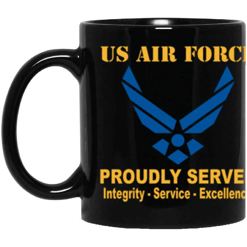 best custom mugs for businesses-US Air Force Logo Proudly Served Core Values 11 oz. Black Mug