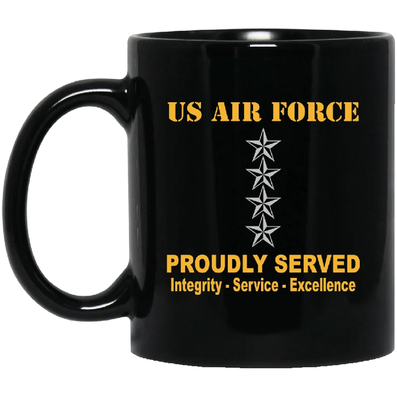 large travel mugs for summer drinks-US Air Force O-10 General Gen O10 General Officer Ranks Proudly Served Black Mug 11 oz - 15 oz