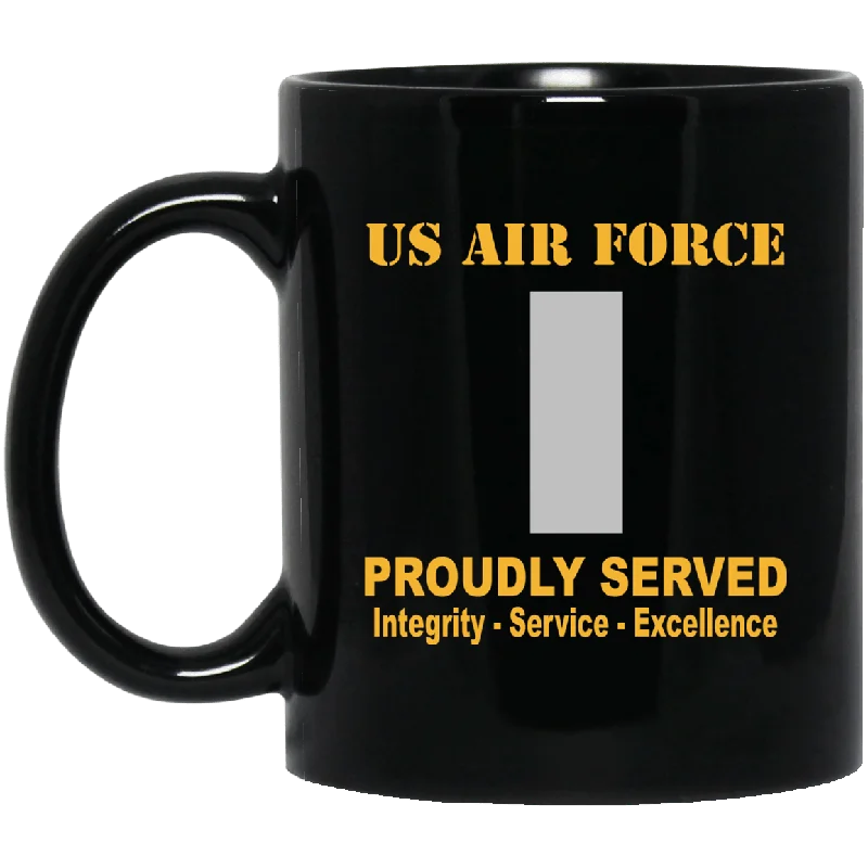 eco-friendly coffee mugs for outdoor use-US Air Force O-2 First Lieutenant 1st L O2 Commissioned Officer Ranks Proudly Served Black Mug 11 oz - 15 oz