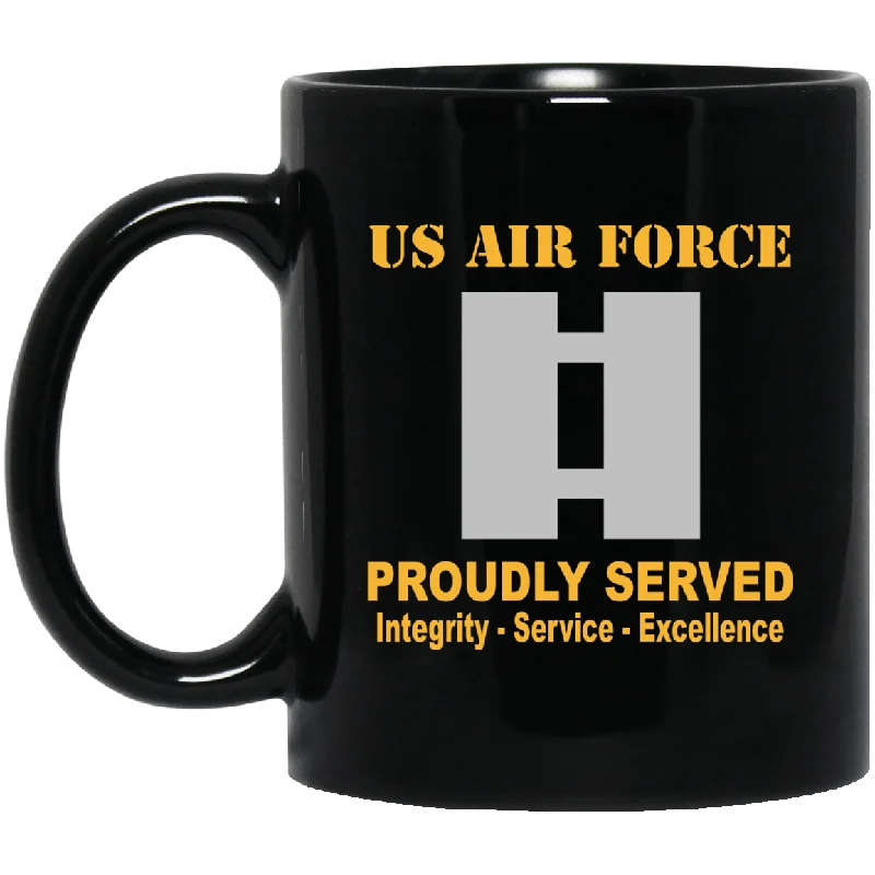 unique mugs with creative designs-US Air Force O-3 Captain Capt O3 Commissioned Officer Ranks Proudly Served Black Mug 11 oz - 15 oz