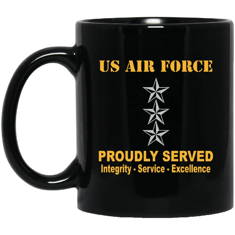 eco-friendly tea mugs for home-US Air Force O-9 Lieutenant General Lt Ge O9 General Officer Ranks Proudly Served Black Mug 11 oz - 15 oz