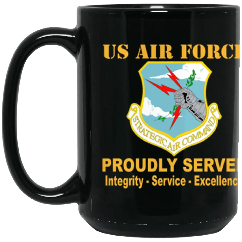 custom ceramic mugs for corporate gifts-US Air Force Strategic Air Command Proudly Served Core Values 15 oz. Black Mug