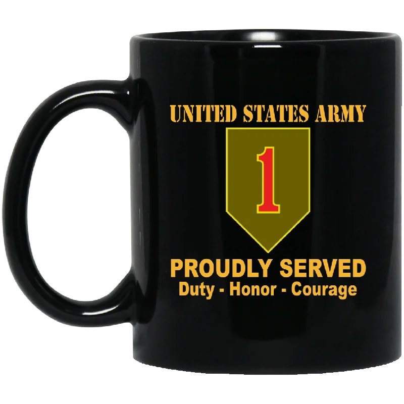 large travel mugs with custom logos-US Army 1st Infantry Big Red One 11 oz - 15 oz Black Mug