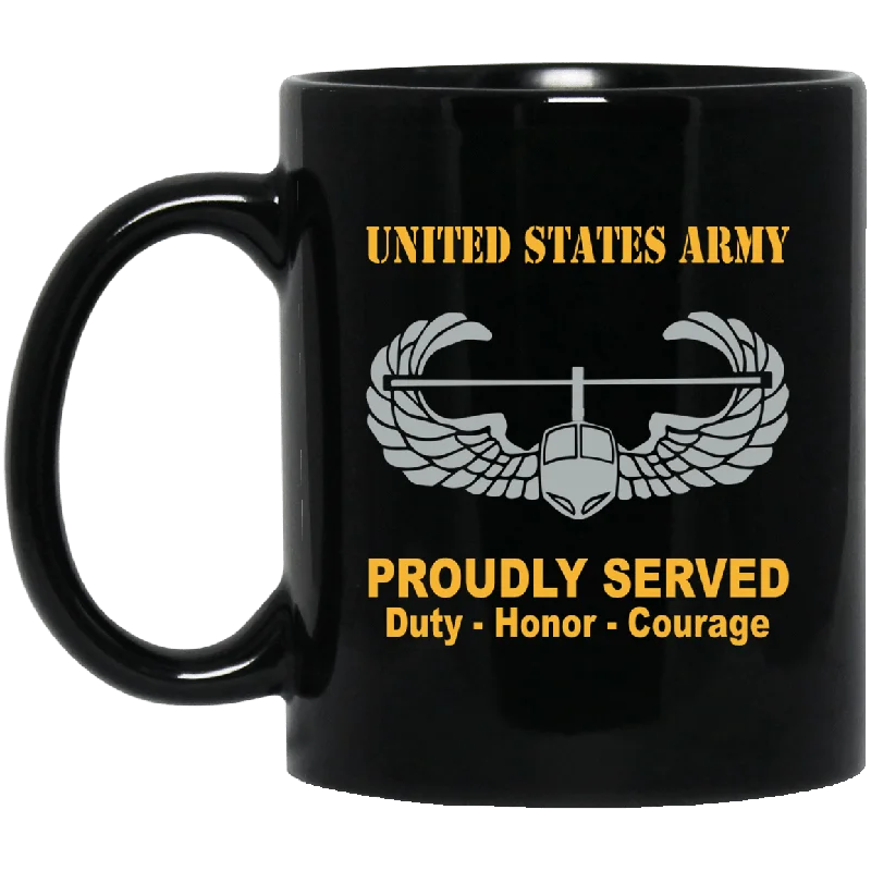 ceramic coffee mugs for special occasions-US Army Combat Badge Insignia Proudly Served Duty - Honor - Courage Black Coffee Mug 11oz-15oz