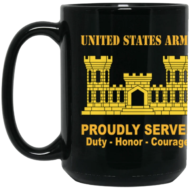 personalized coffee mugs for birthday gifts-US Army Corps of Engineers Proudly Served Core Values 15 oz. Black Mug