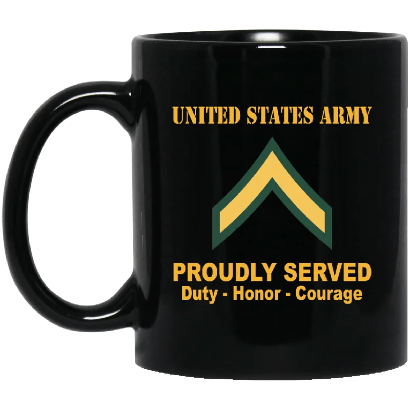 best coffee mugs for cold drinks-US Army E-2 PV2 E2 Private Second Class Ranks Proudly Served Black Mug Black Mug