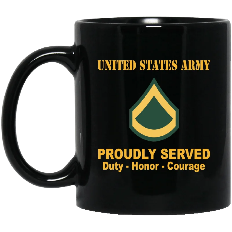 large travel mugs with custom logos-US Army E-3 PFC E3 Private First Class Ranks Proudly Served Black Mug Black Mug